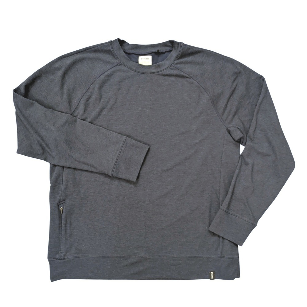 prAna Men's Altitude Tracker Crew Pullover Sweatshirt Navy Zip Pocket Large Gorp